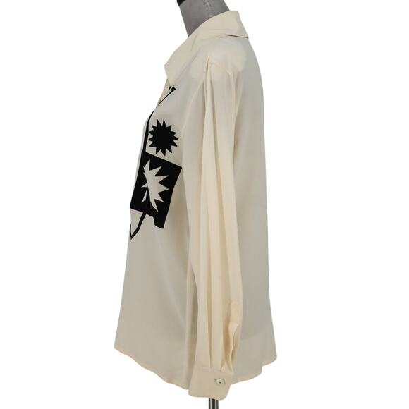 Laurel Escada Top Womens 6 Ivory Silk Blouse Embroidered Shoulder Pads Vintage - Picture 5 of 16